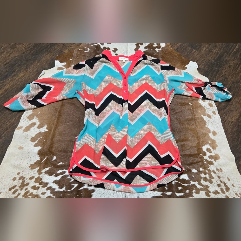 My Michelle Multicolor Chevron Button Down Shirt